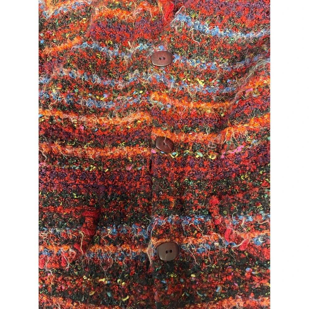 Coldwater Creek Cardigan 3X Red Multicolored Eyelash Knit Grannycore Boho Fuzzy